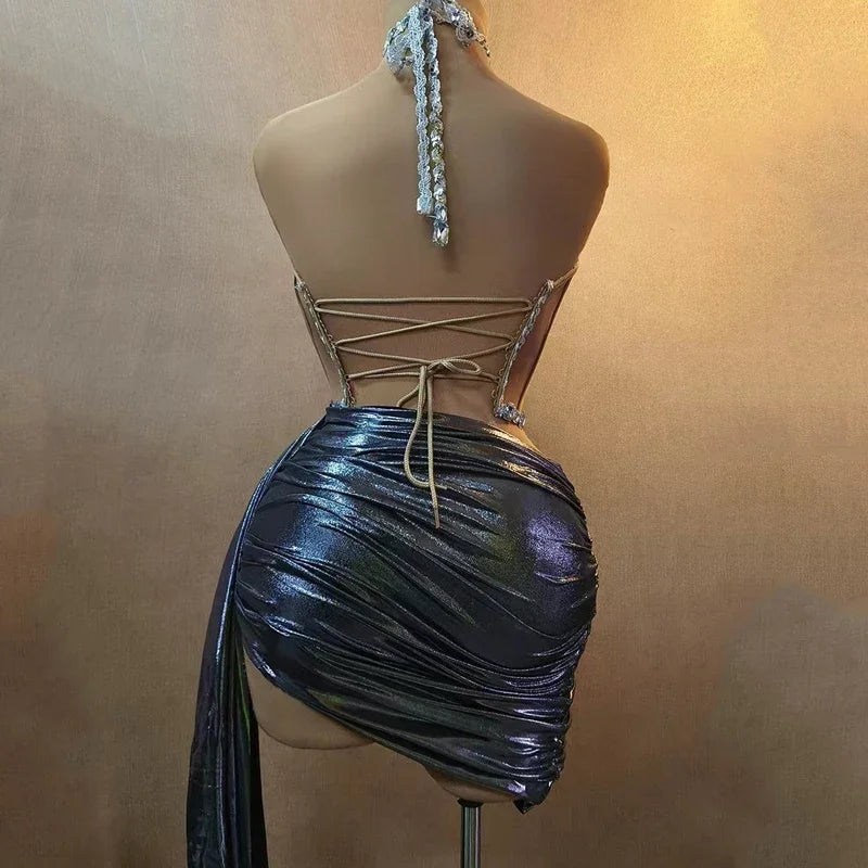 Rhinestone crystal faux Diamond Sexy Party Dress Nightclub Bar