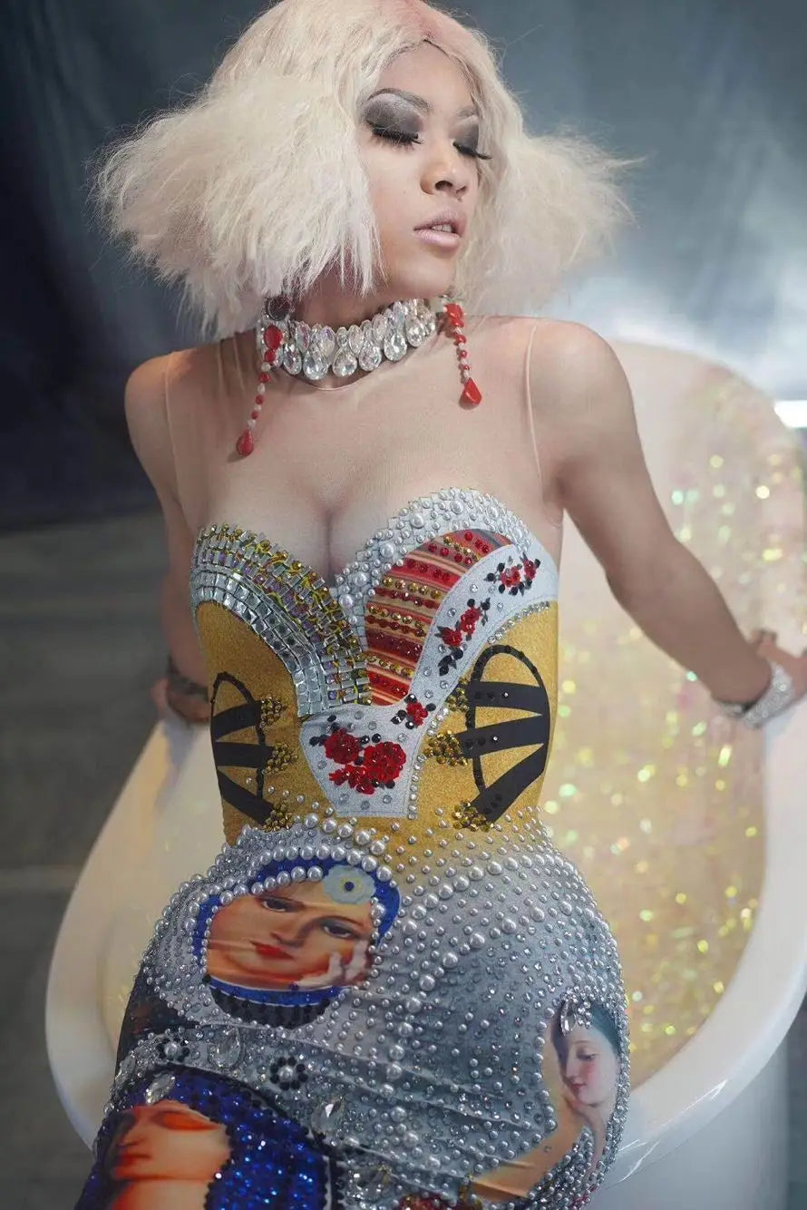 Gold Pearl Rhinestone Dress