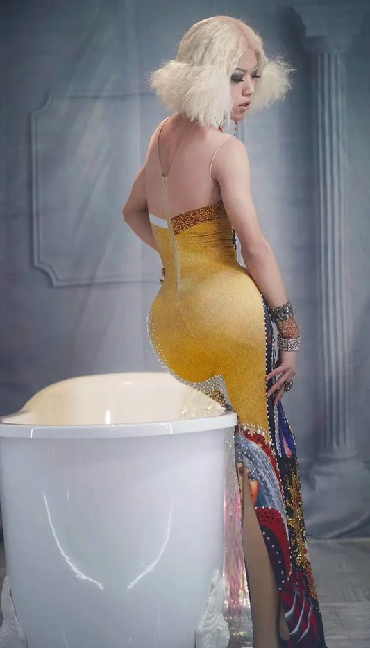 Gold Pearl Rhinestone Dress