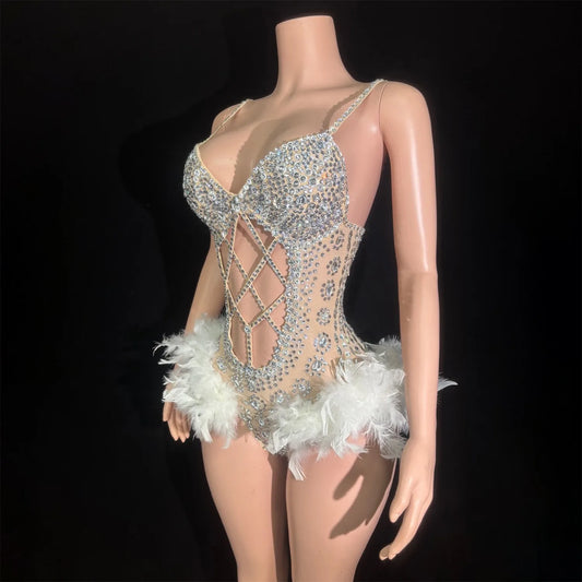 Bling Bling Glitter Diamonds Cut Out Bodysuit