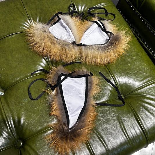 Natural Fox Fur Bikini Set