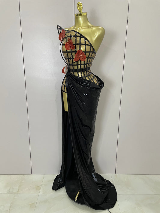 Mesh See Through Top Skirt Gloves Set