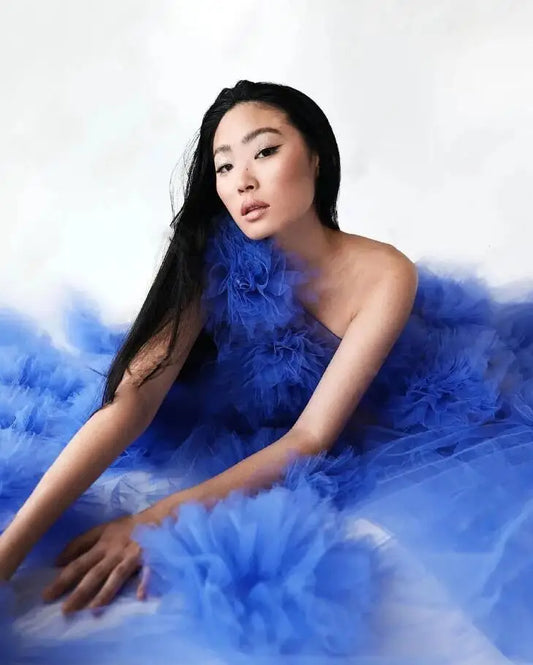 Blue 3D Flowers Chic Women Dress