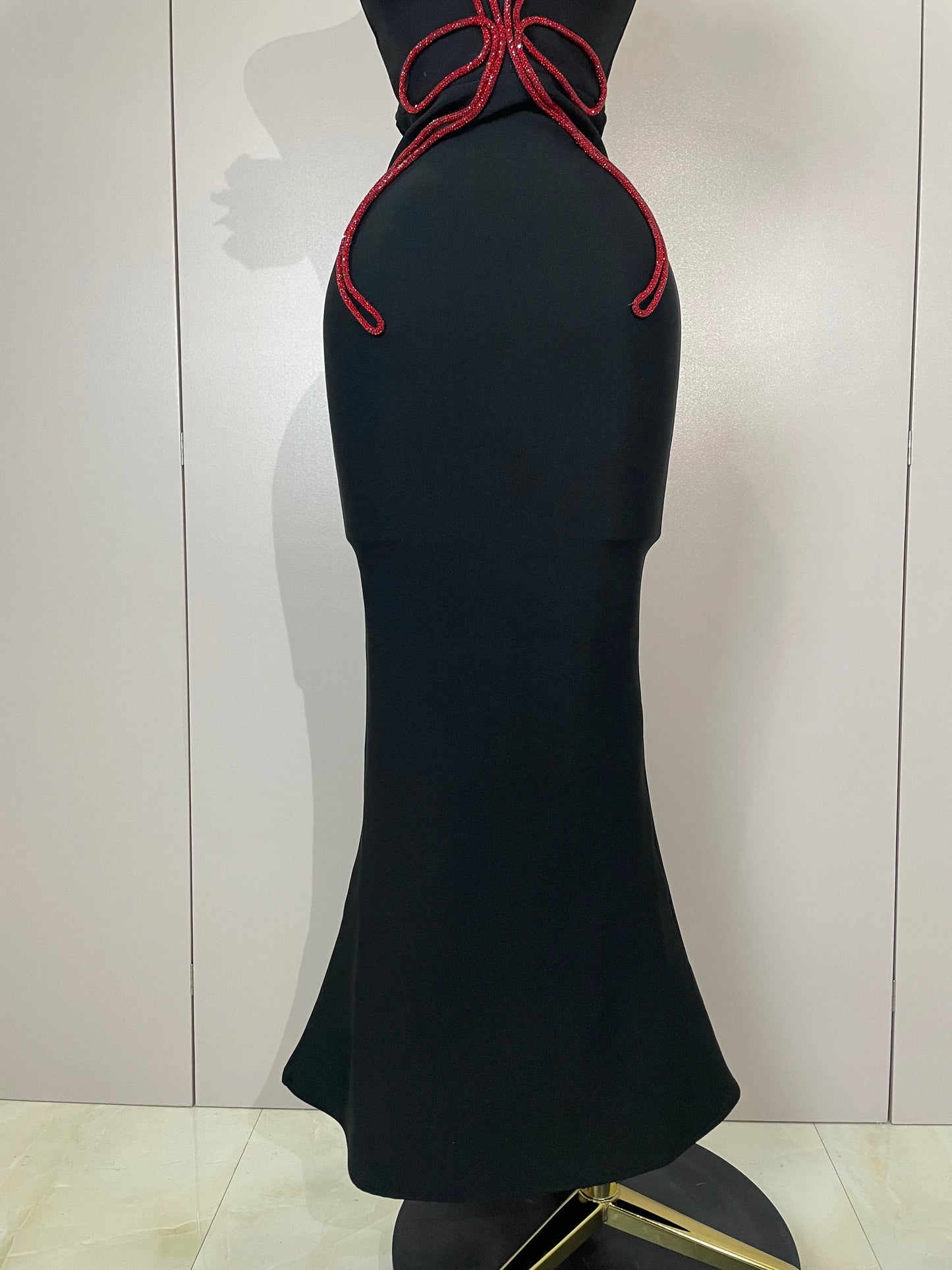 Black Off Shoulder Red Flower Bandage Long Dress Women Elegant Fshion Celebrity Party Dress