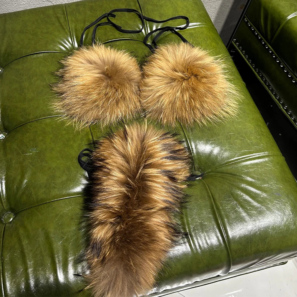 Natural Fox Fur Bikini Set