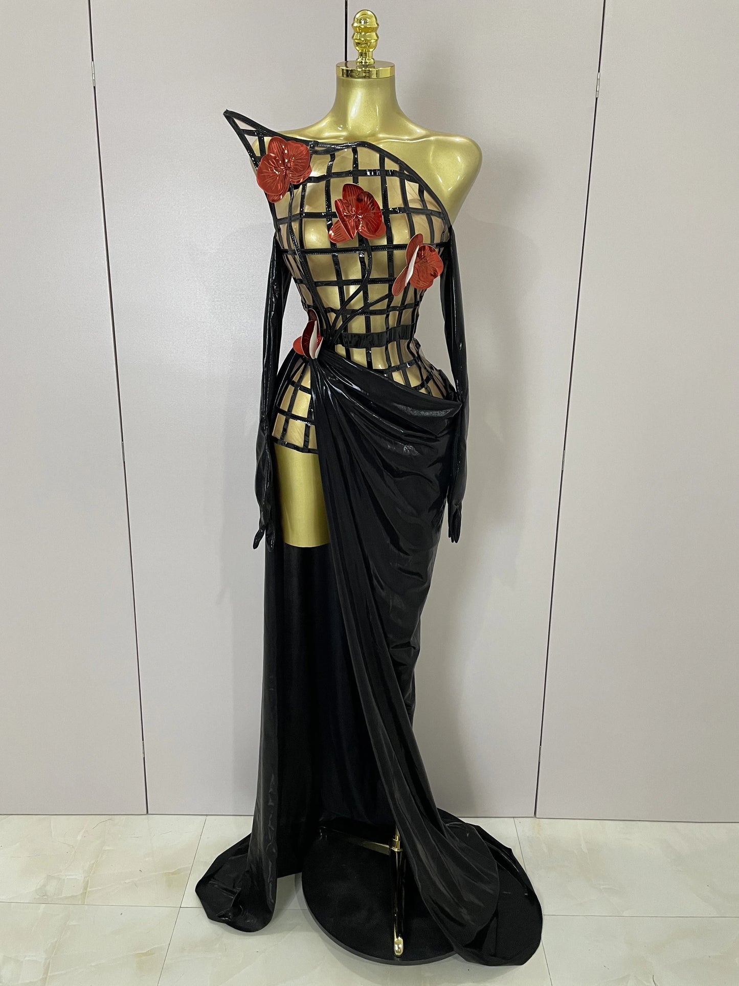 Mesh See Through Top Skirt Gloves Set