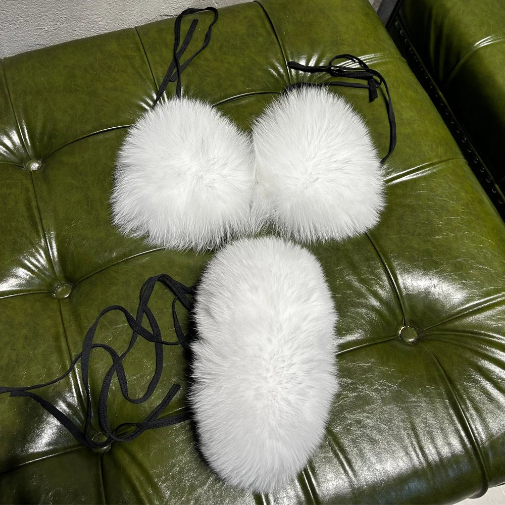 Natural Fox Fur Bikini Set