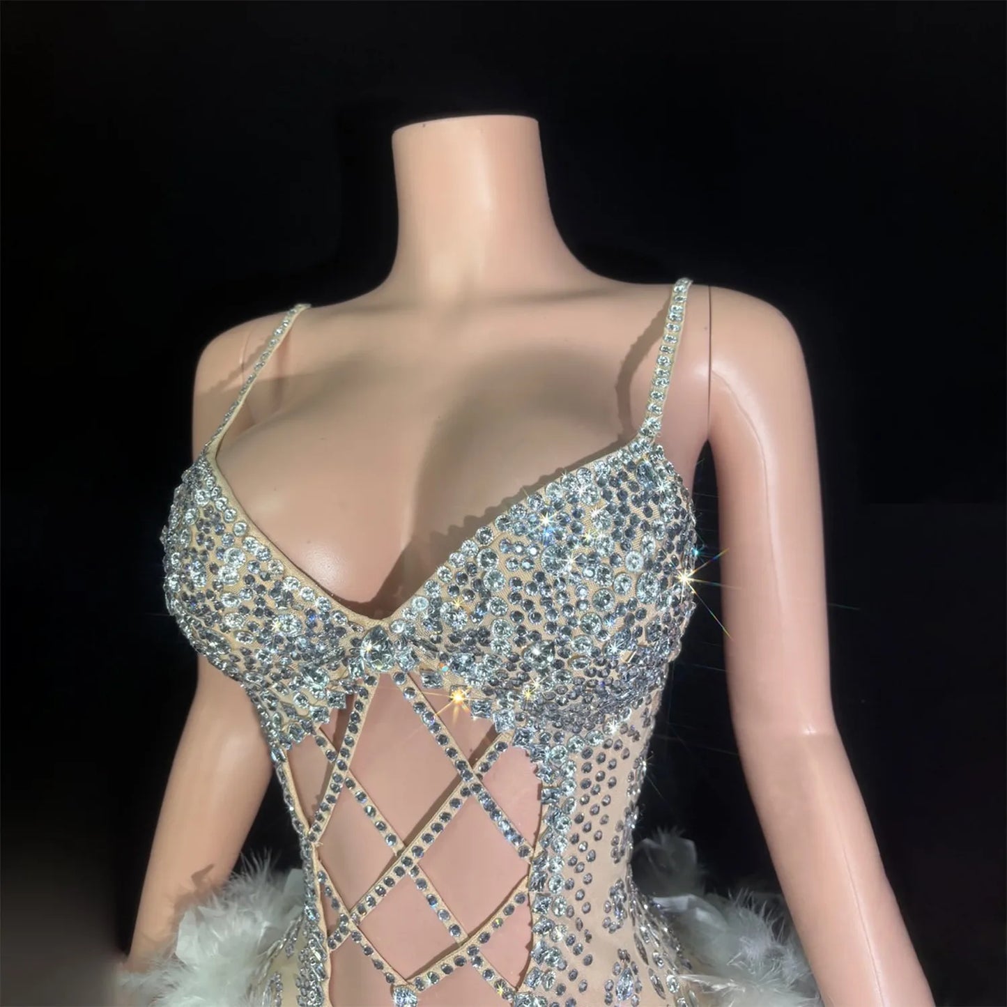 Bling Bling Glitter Diamonds Cut Out Bodysuit