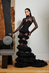 Black Mermaid High Collar Tulle Maxi