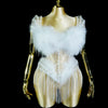 White Feather Stage Pearl Lingeries Set