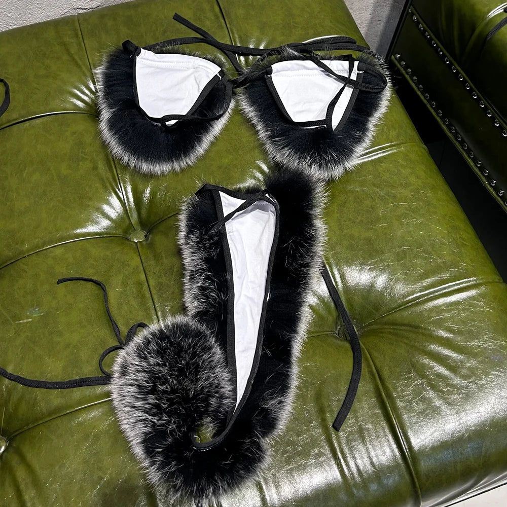 Natural Fox Fur Bikini Set