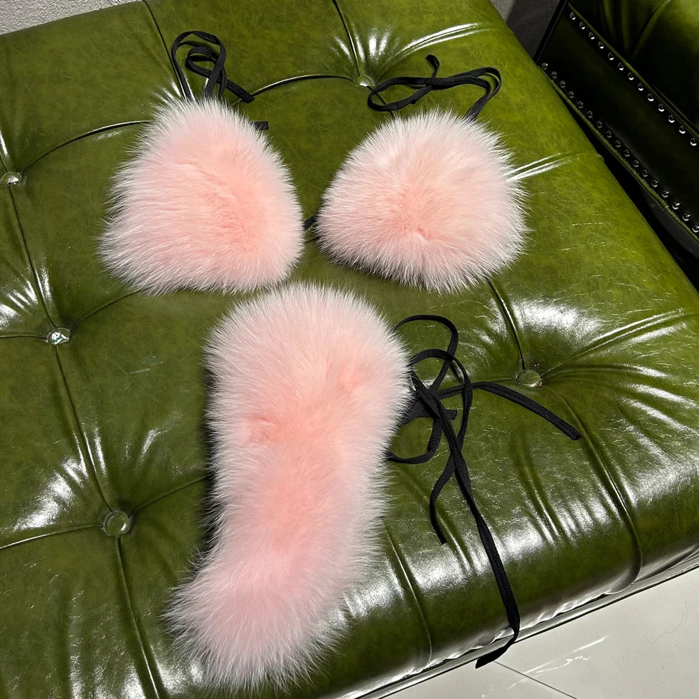 Natural Fox Fur Bikini Set