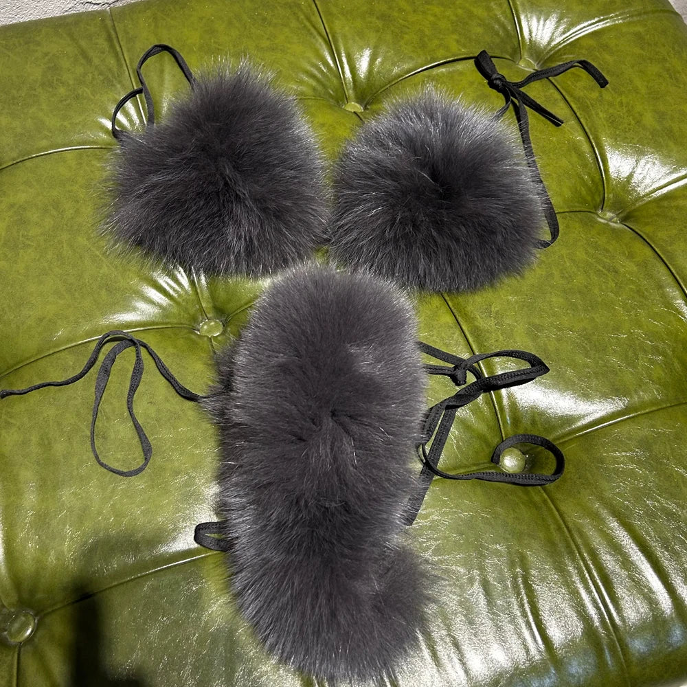 Natural Fox Fur Bikini Set