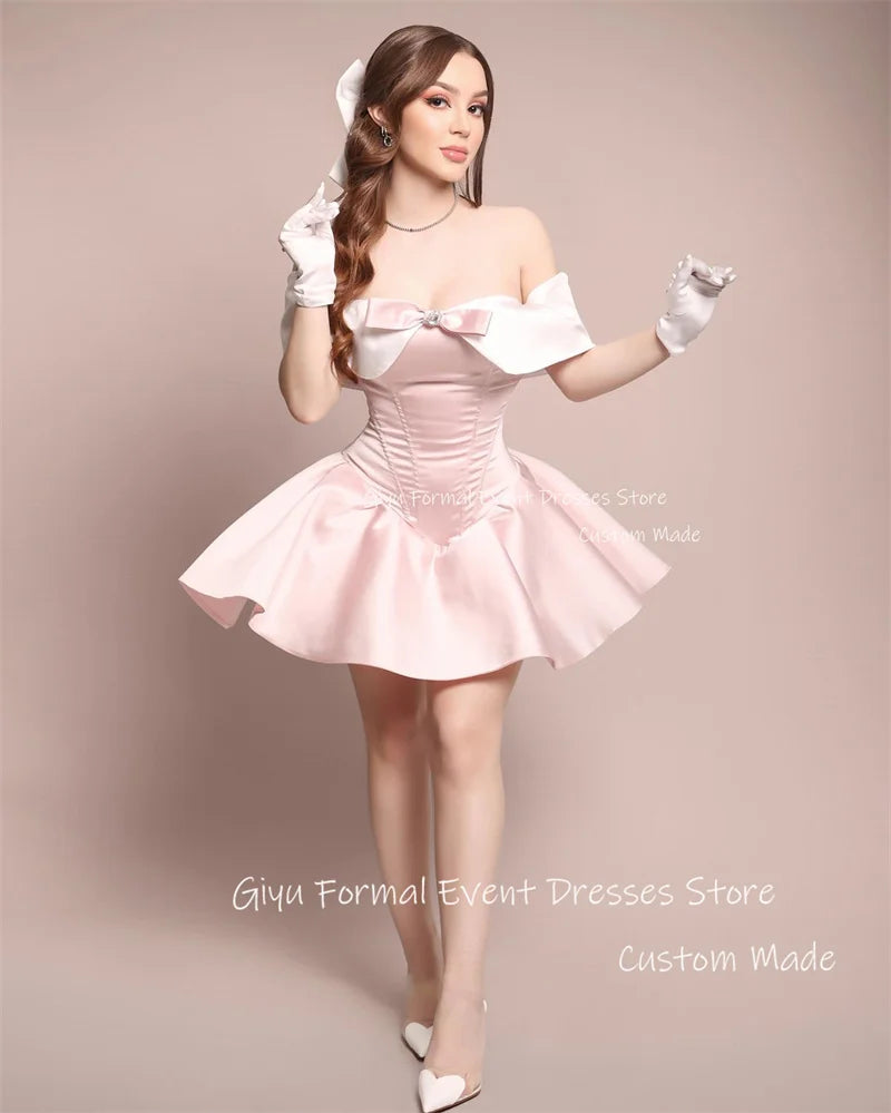 Pink Off-Shoulder Bowknot Dress