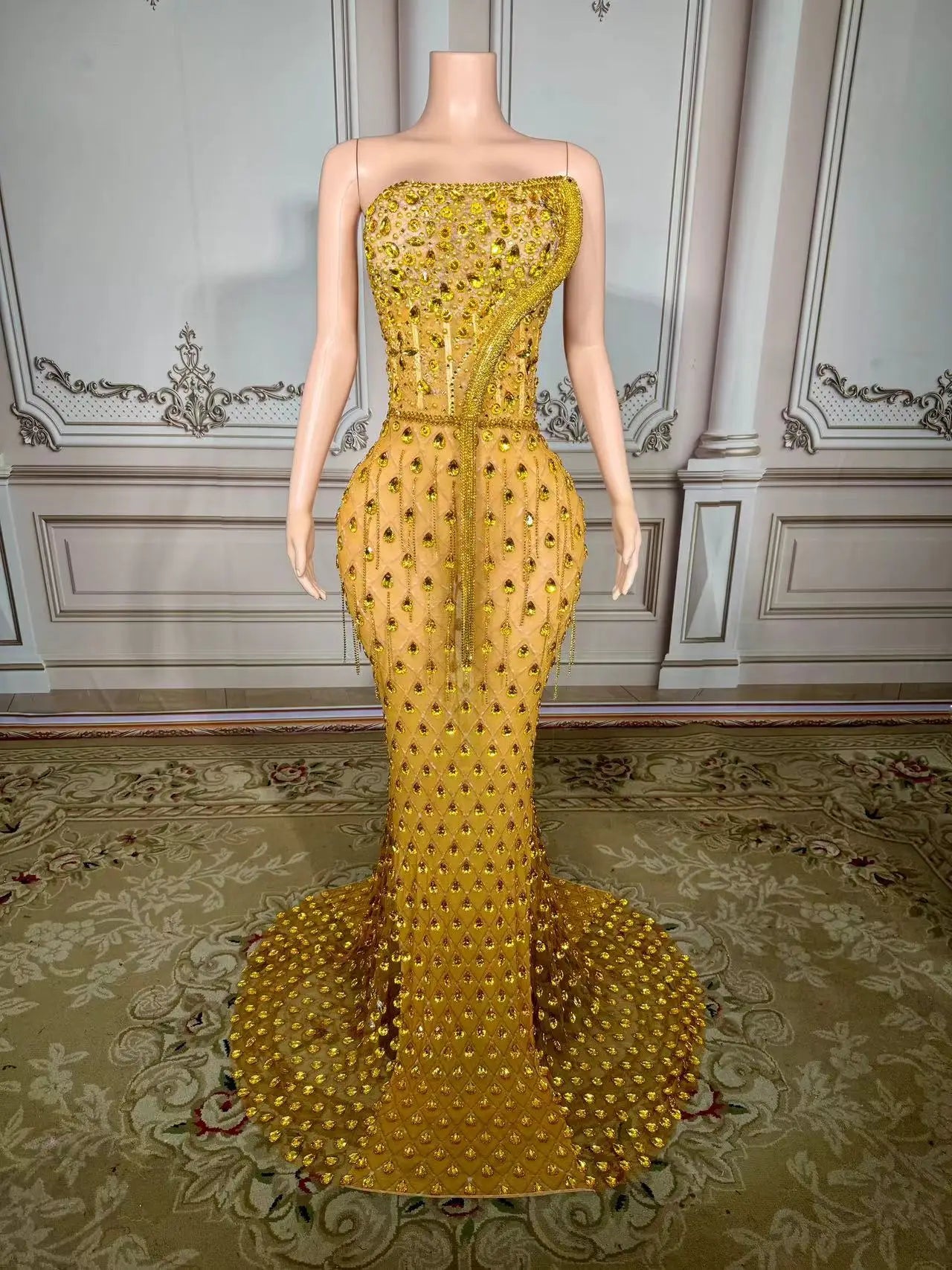 Sparkly Rhinestones Pearls Floor-length