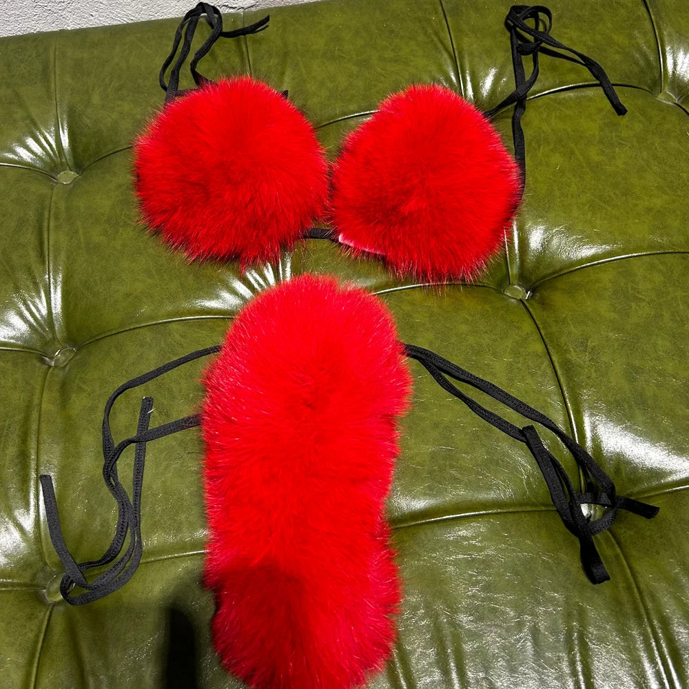 Natural Fox Fur Bikini Set