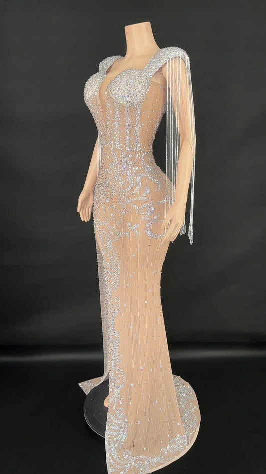 Rhinestones Crystal Sequin party evening gown dress
