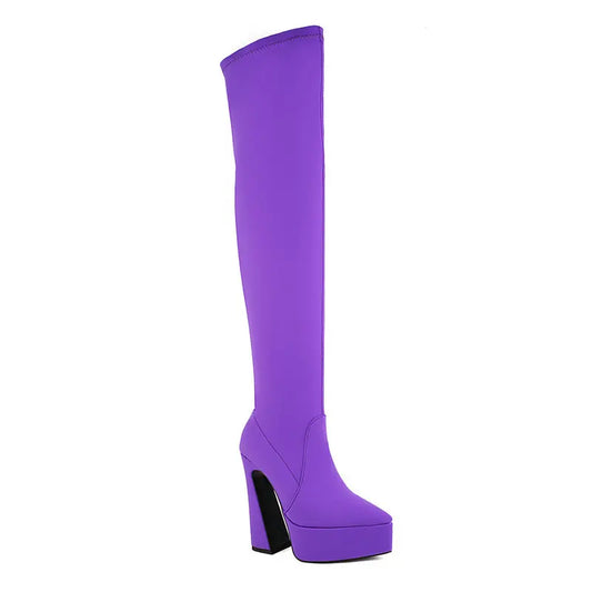 Stretch Over-the-Knee Platform Boots