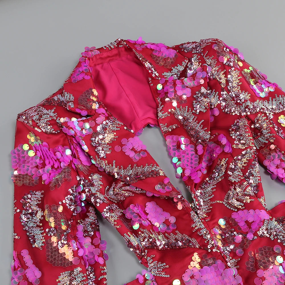 Rose Red Sequin Suit Dress