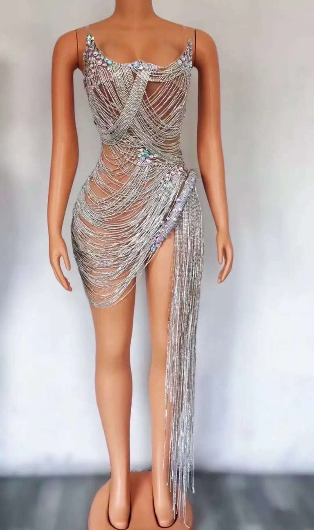 Sparkly Rhinestone Fringe Dress