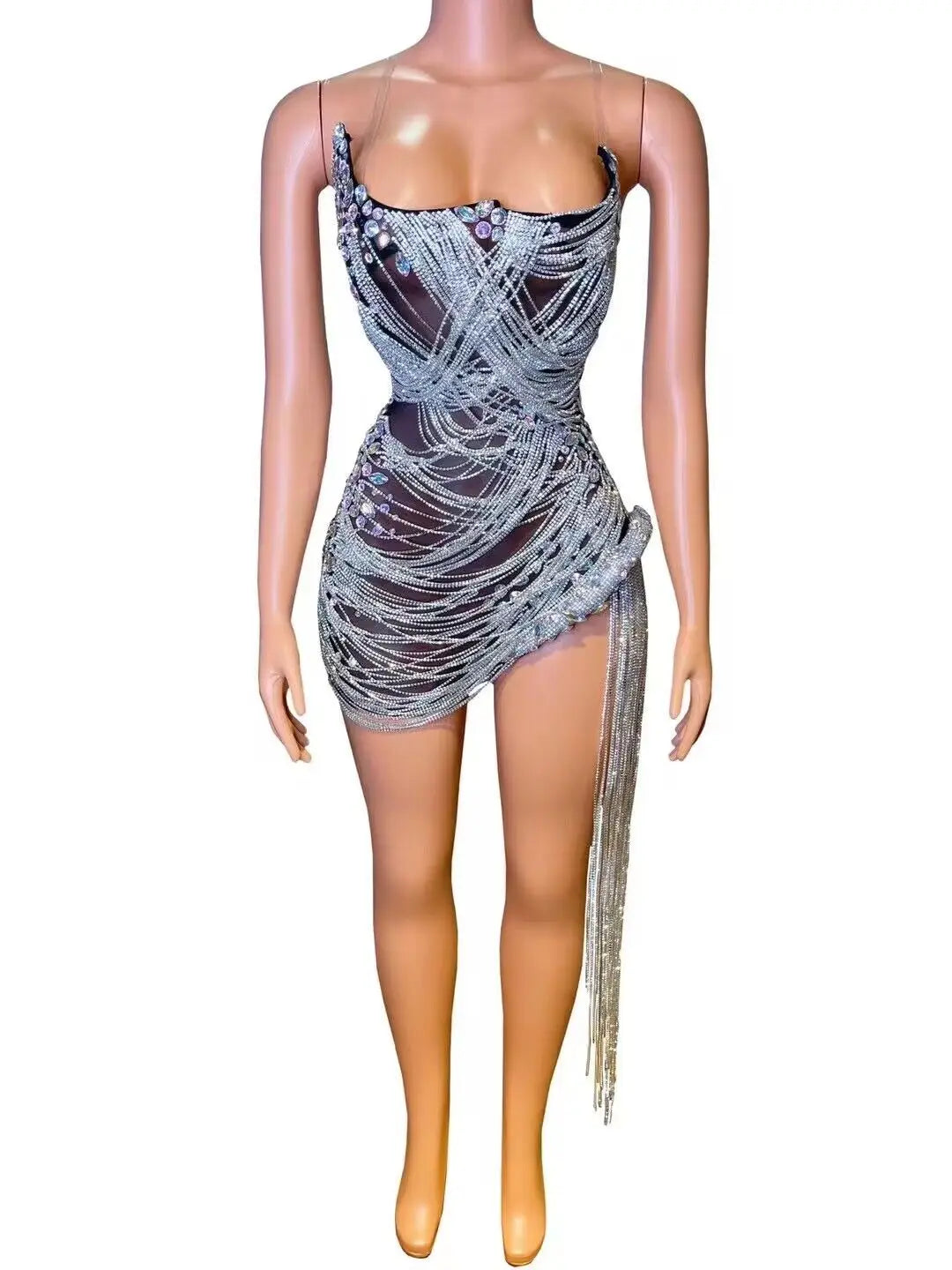 Sparkly Rhinestone Fringe Dress