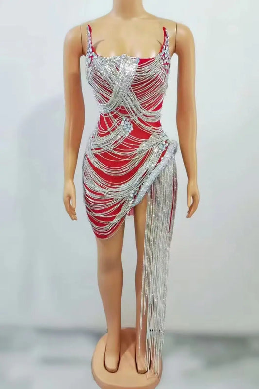Sparkly Rhinestone Fringe Dress