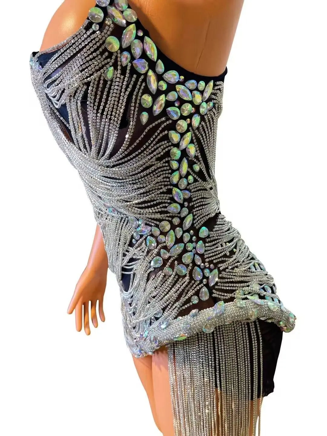 Sparkly Rhinestone Fringe Dress