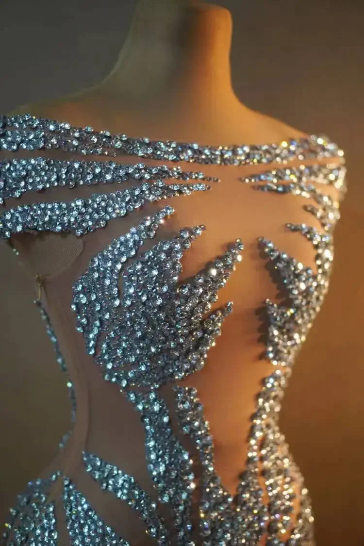Sexy Evening Luxurious Silver Rhinestones Sleeveless outfit Dress