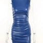 Sexy PU Leather Ruched Mini Dress