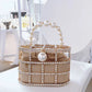 Faux Diamond and pearl encrusted metal basket purse Handbag