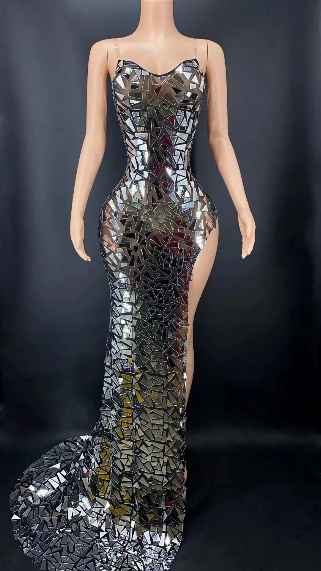 Luxurious Silver Mirrors Evening Sleeveless Dress