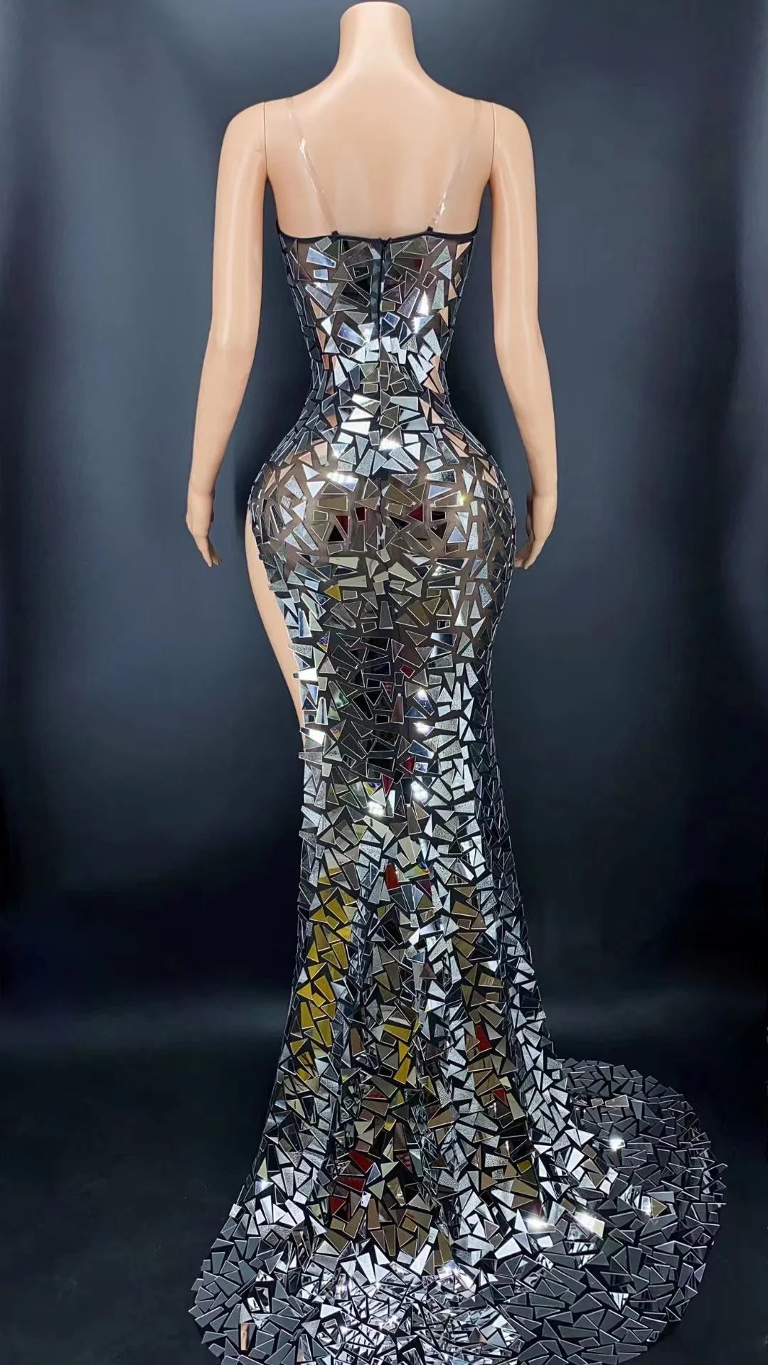 Luxurious Silver Mirrors Evening Sleeveless Dress