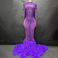 Faux Crystal Diamond Feather mermaid gown Dress