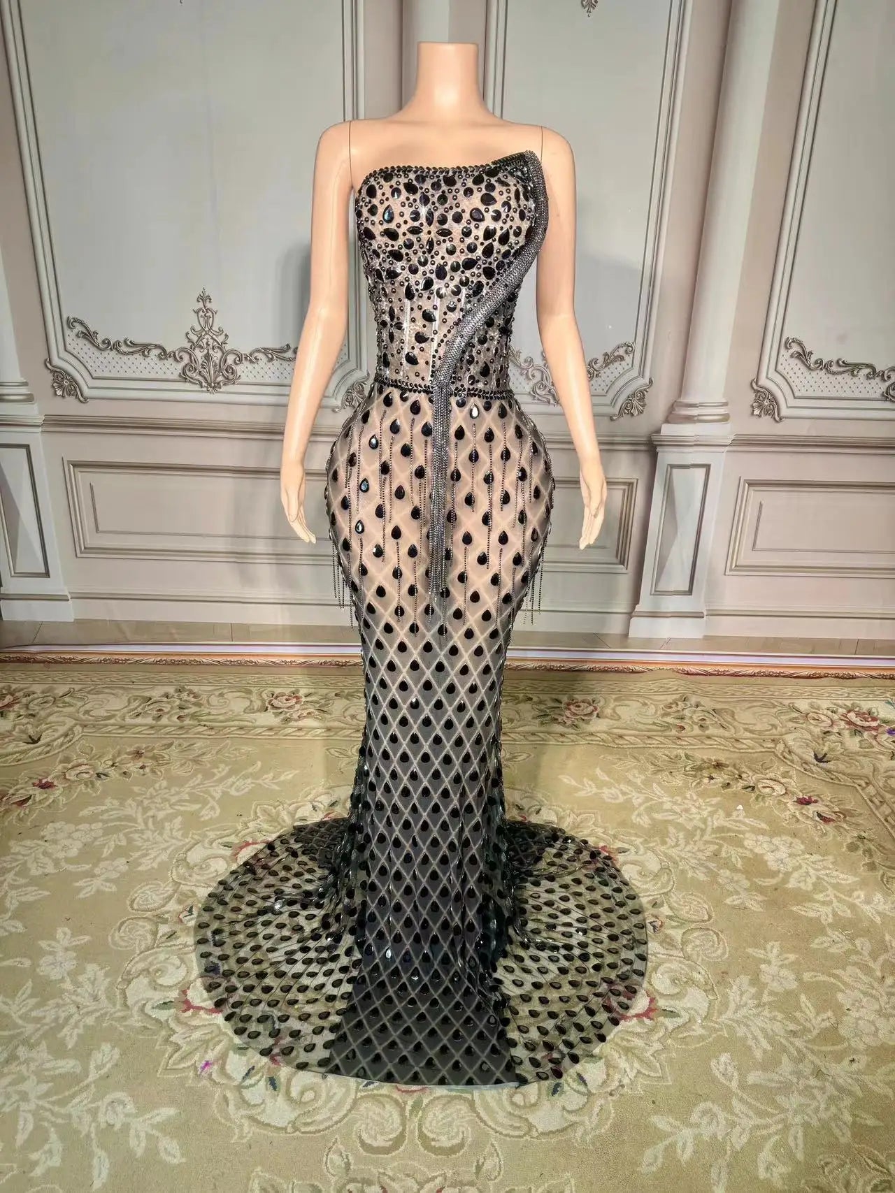 Sparkly Rhinestones Pearls Floor-length