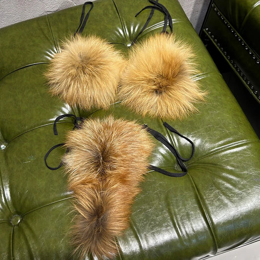 Natural Fox Fur Bikini Set