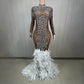 Faux Crystal Diamond Feather mermaid gown Dress