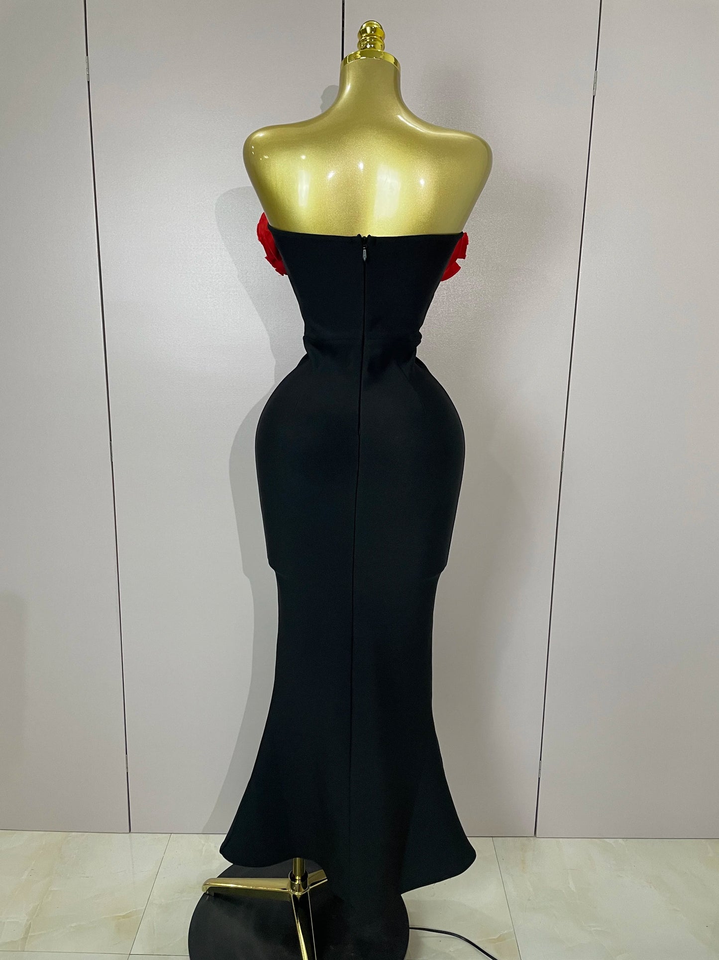 Black Off Shoulder Red Flower Bandage Long Dress Women Elegant Fshion Celebrity Party Dress