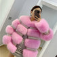Fox Fur Coat Female Winter Diamond Beading Fox Fur Parkas With Sheep Leather Jacket