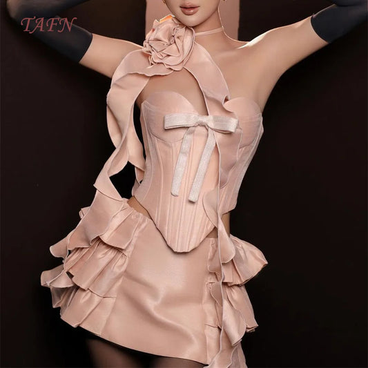 Pink Sweetheart Ruffle A-line Dress