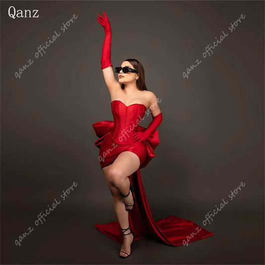 Red Sweetheart Satin Cocktail Dress