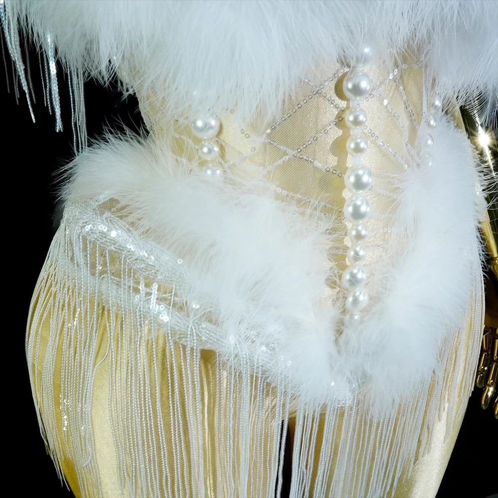 White Feather Stage Pearl Lingeries Set