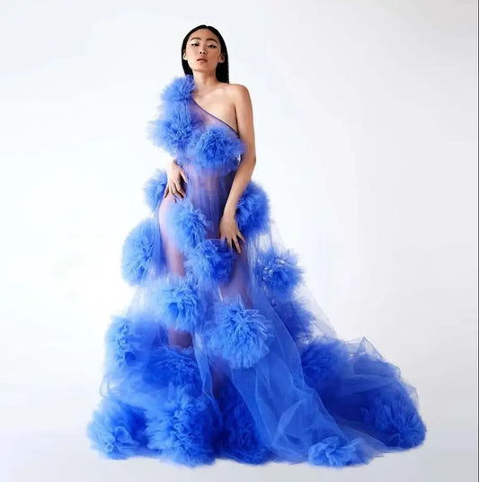 Blue 3D Flowers Chic Women Dress
