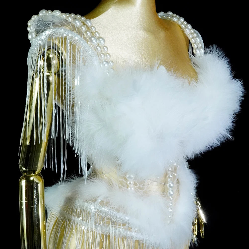 White Feather Stage Pearl Lingeries Set