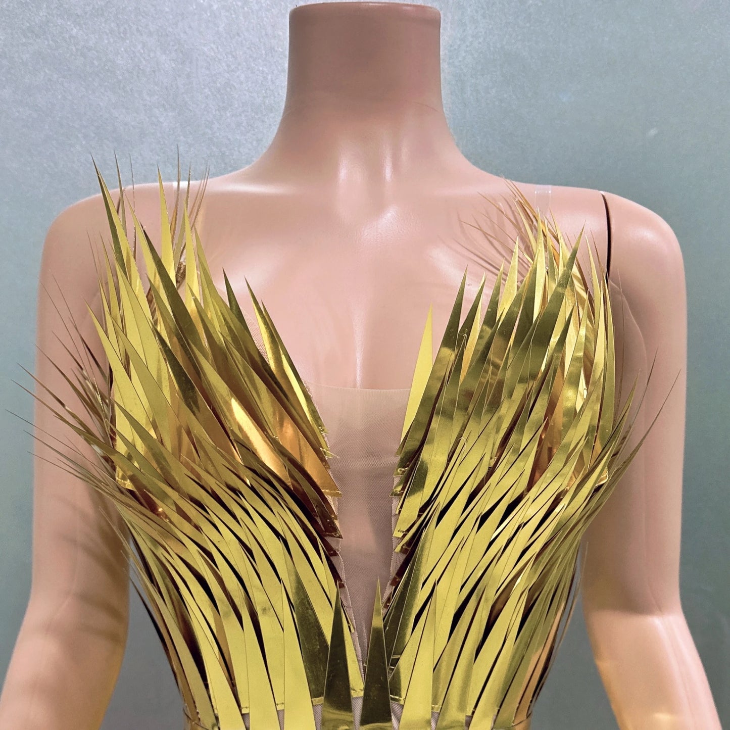 Sparkly Gold Sequined Sexy Strapless Slit