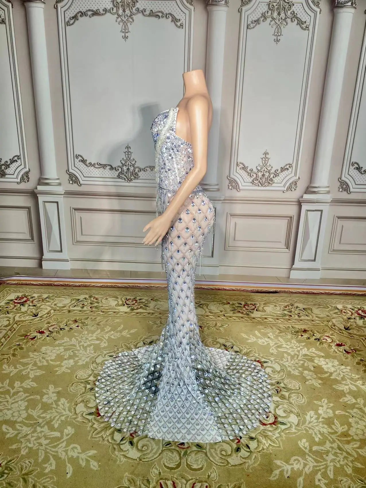Sparkly Rhinestones Pearls Floor-length