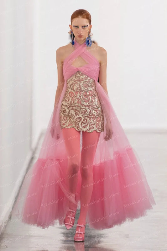 Pink Lace High-Low Dress