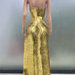 Sparkly Gold Sequined Sexy Strapless Slit