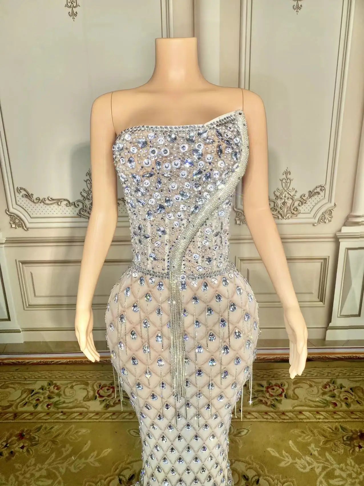 Sparkly Rhinestones Pearls Floor-length