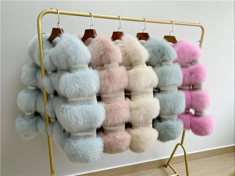 Fox Fur Coat Female Winter Diamond Beading Fox Fur Parkas With Sheep Leather Jacket