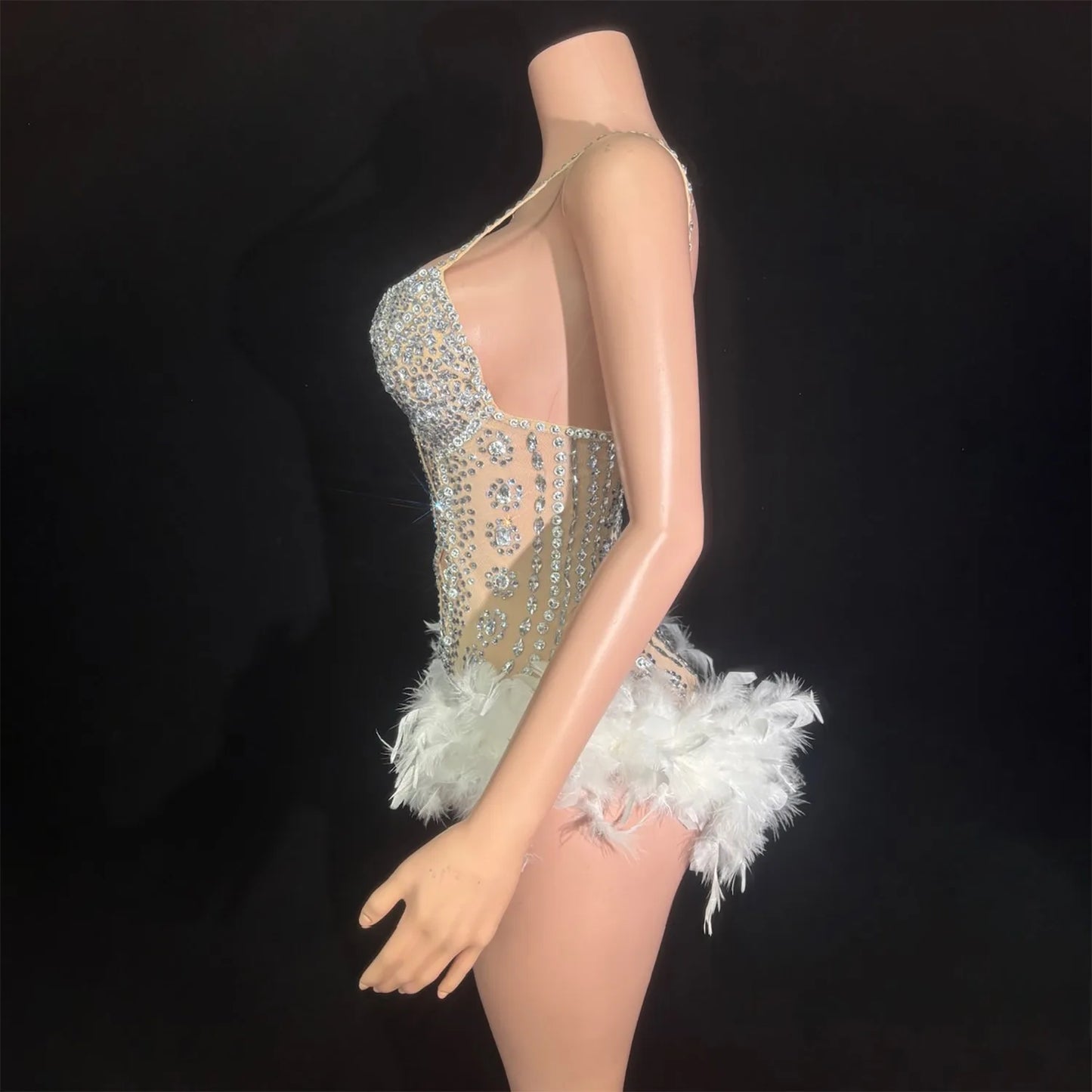 Bling Bling Glitter Diamonds Cut Out Bodysuit